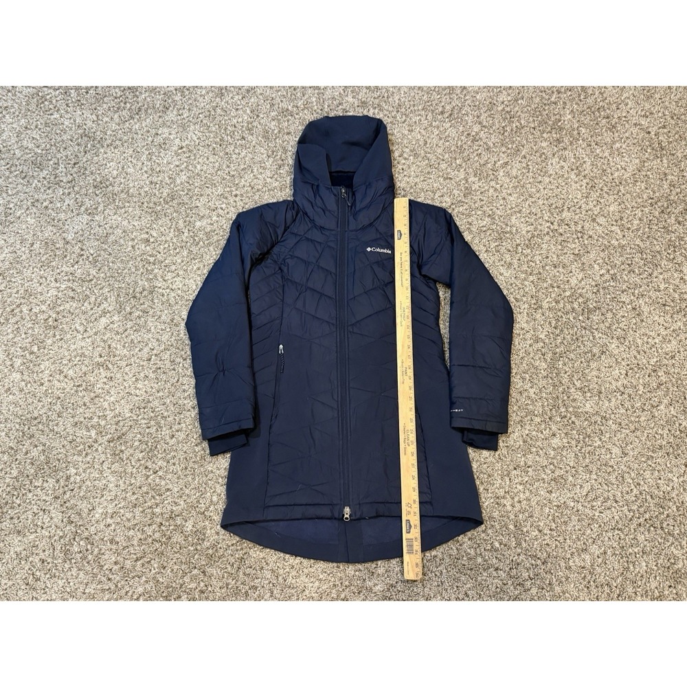 Columbia Heavenly Long Hooded Jacket Womens Med Navy Blue Omni Heat Puffer Coat - Picture 7 of 7